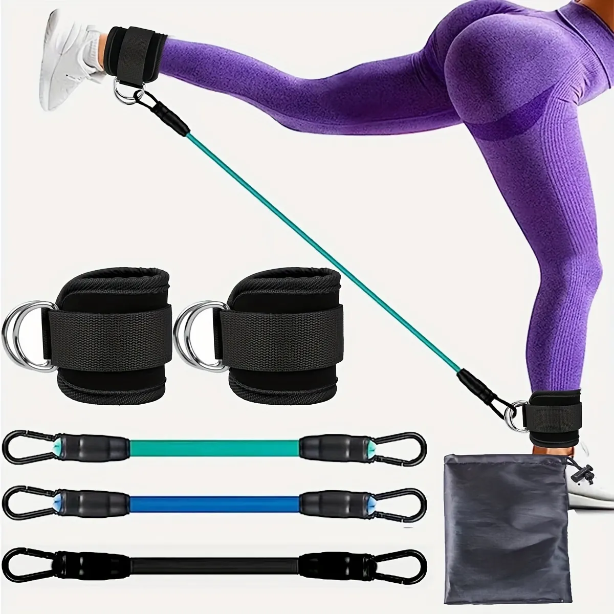 Ankle Strap Resistance Band Set (2 Straps + 3 Bands)