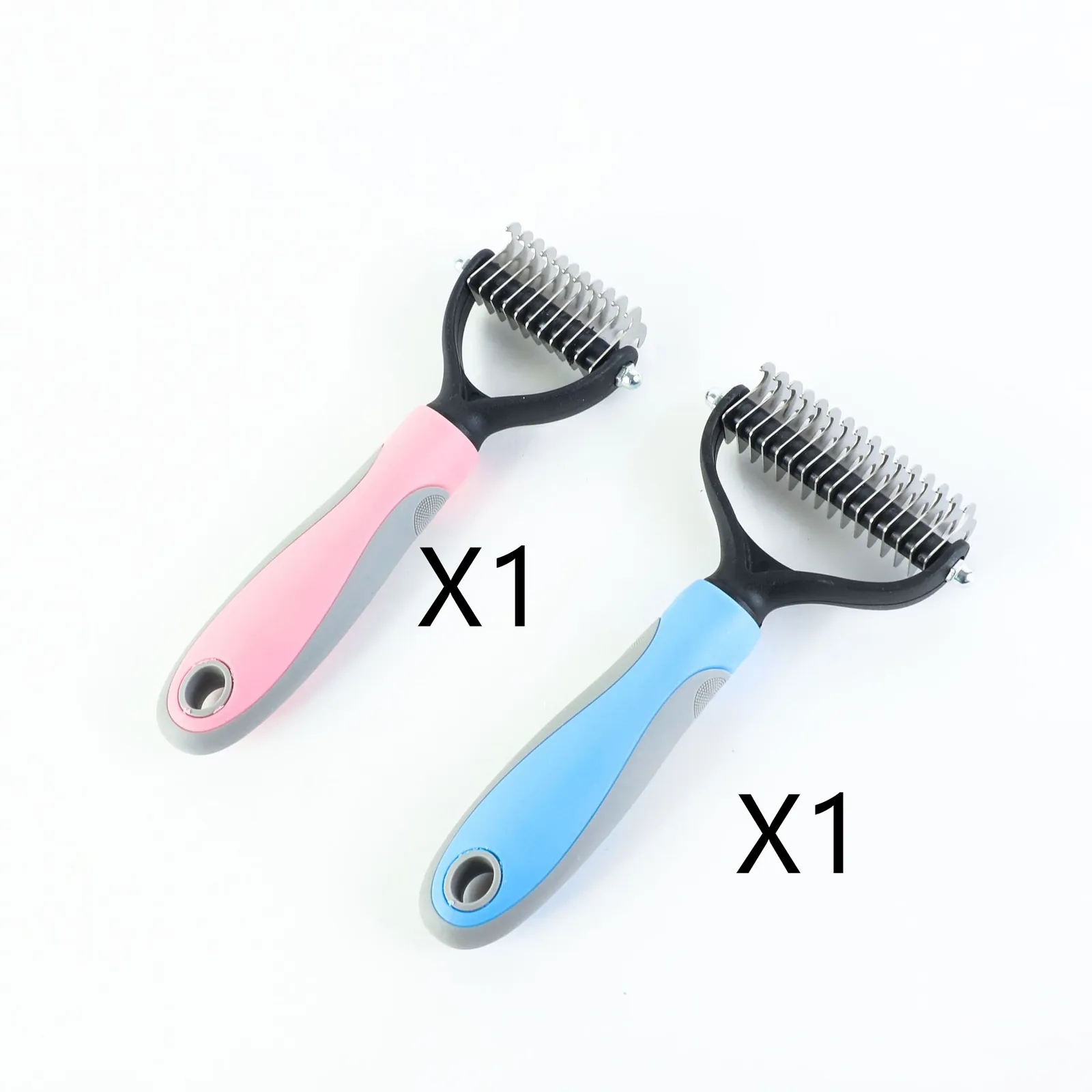 Double-Sided Pet Dematting Comb, 2-Pack (1 Blue + 1 Pink)
