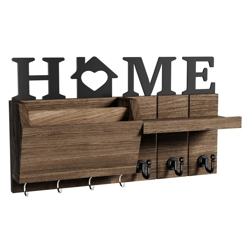 Wall-Mounted Wooden Key Holder with Shelf (Wood Colour)